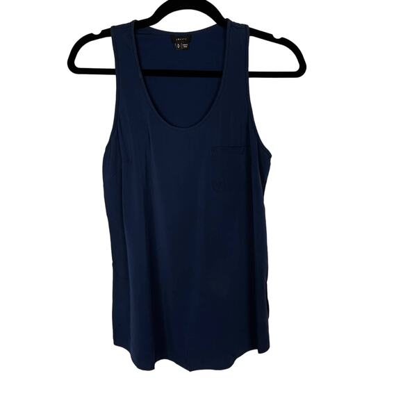 Theory Small Navy Blue Silk Stretch Lacelia Scoop Neck Tank Top Racerback Womens - Picture 1 of 7